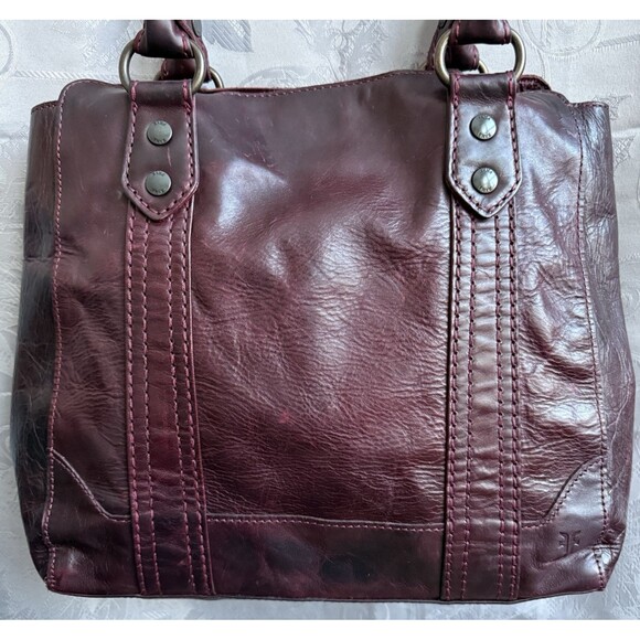 FRYE Melissa Leather Shoulder Tote Bag Distressed Merlot Large Padded pocket - Picture 2 of 16